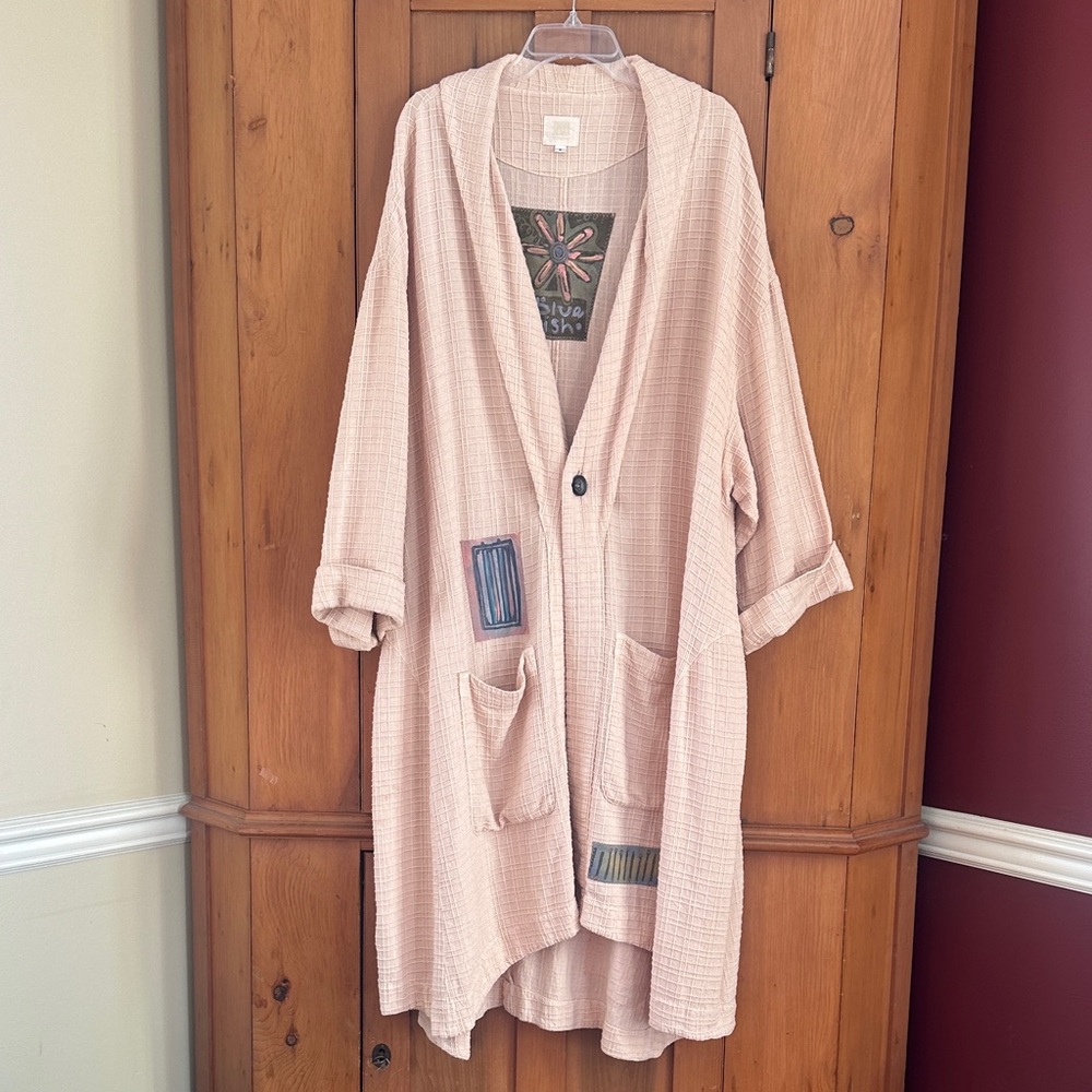 Blue Fish hand painted lagenlook artsy long duster jacket